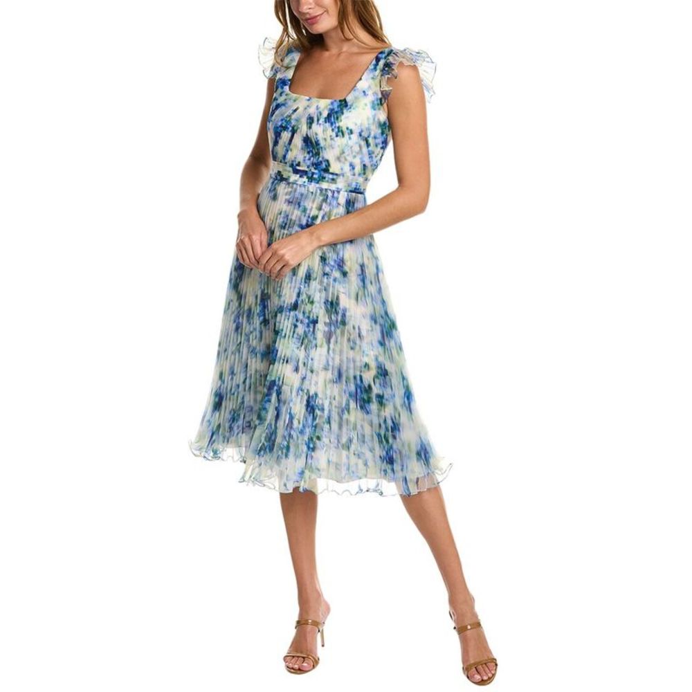 Theia Pleated Organza Midi Dress
